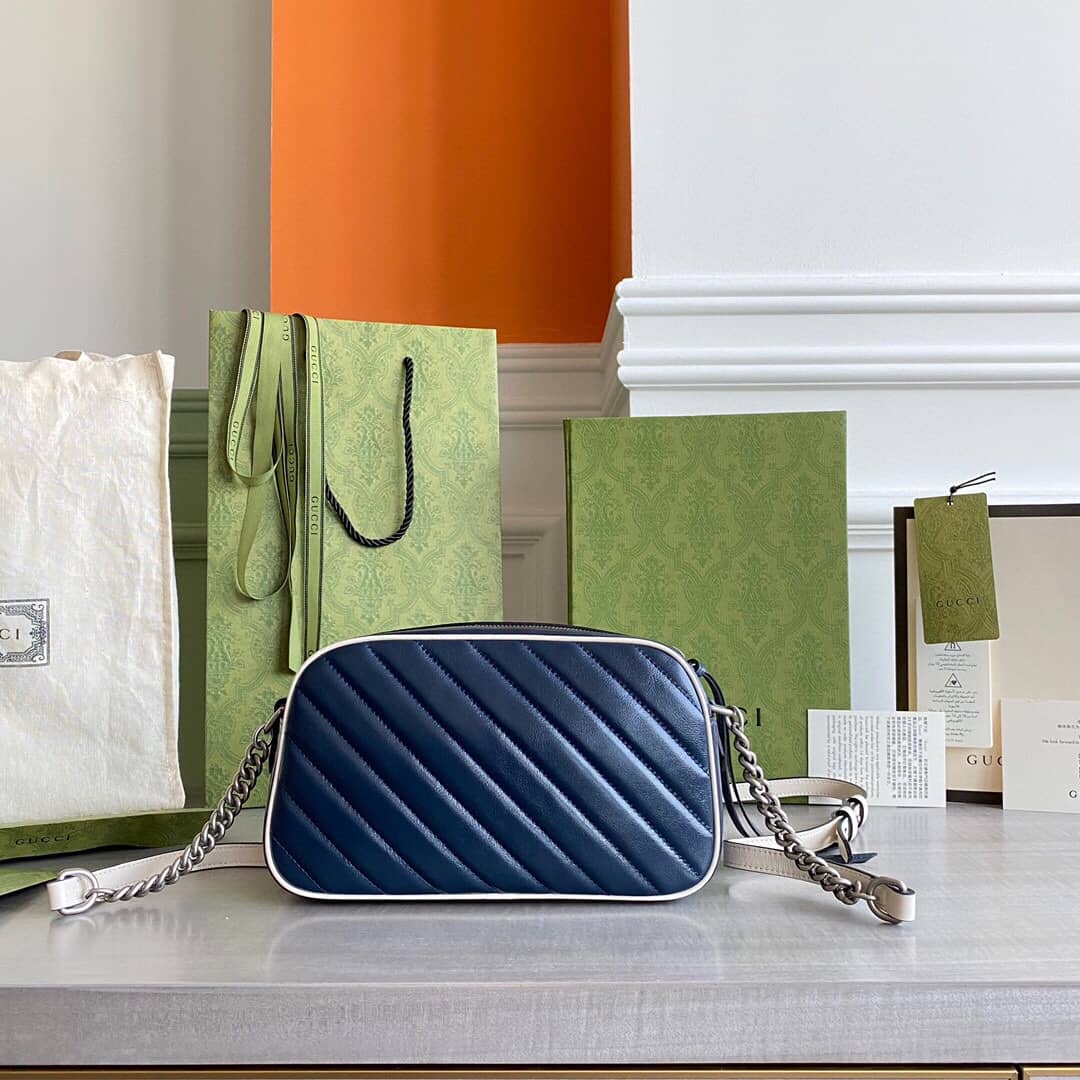 Gvc*1 GG Marmont Small Shoulder Handbag Camera Bag Replica Blue 447632