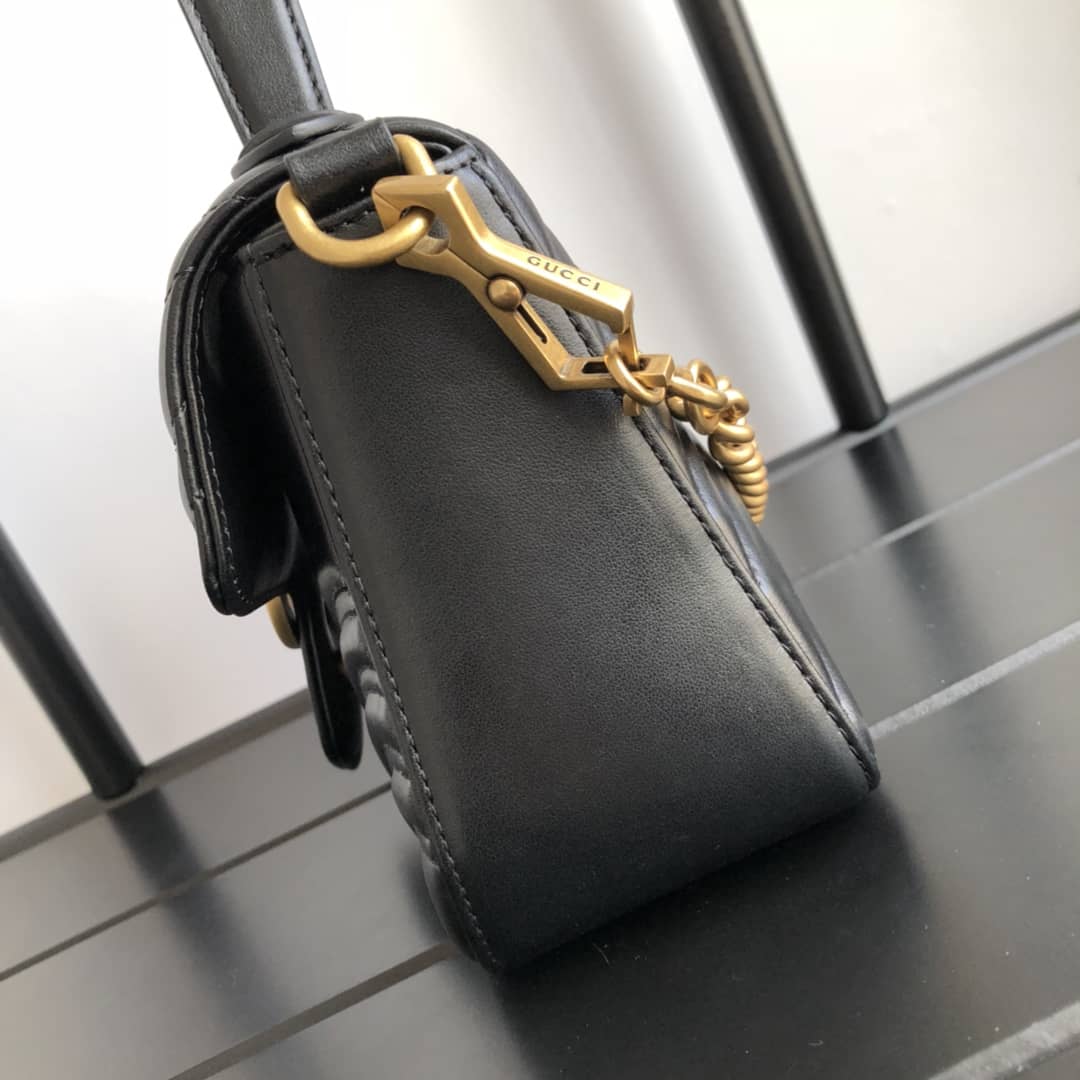 Gvc*1 GG Marmont Mini Leather Top Handle Bag Replica Black 547260