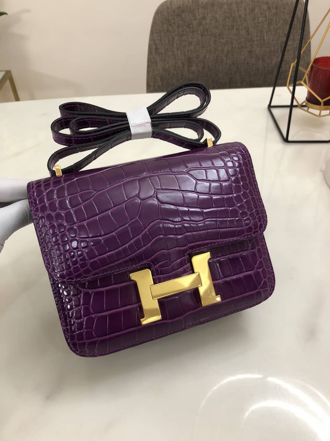 H**me5 Replica Constance 18CM Crocodile Shiny Bag