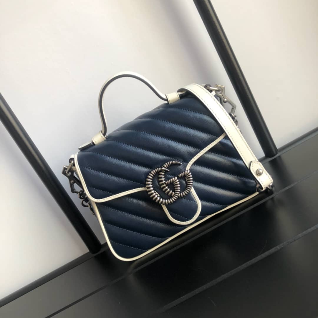 Gvc*1 GG Marmont Mini Top Handle Bag Replica Blue 583571
