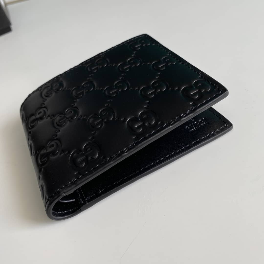 Gvc*1 Mens Signature Leather Bi-fold Wallet Black Replica 365466