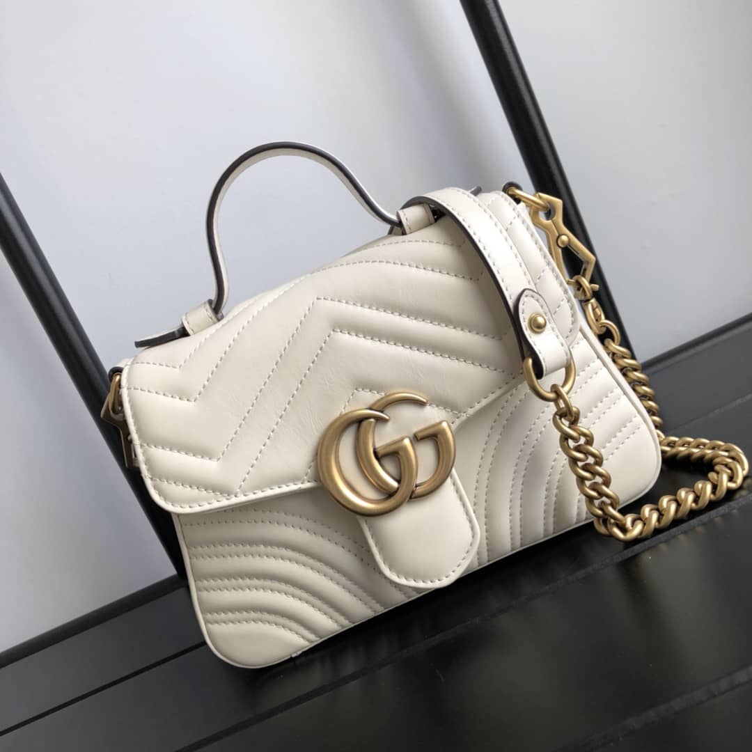 Gvc*1 GG Marmont Mini Leather Top Handle Bag Replica White 547260
