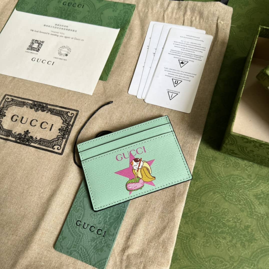 Gvc*1 Star Bananya Print Card Case Green 701064 Replica Wallet