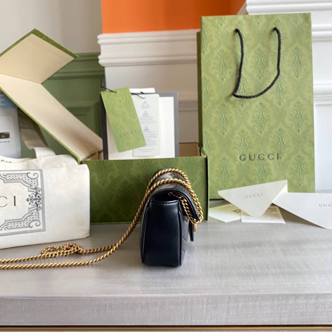 Gvc*1 GG Marmont Matelasse Leather Mini Shoulder Bag Replica Black 476433