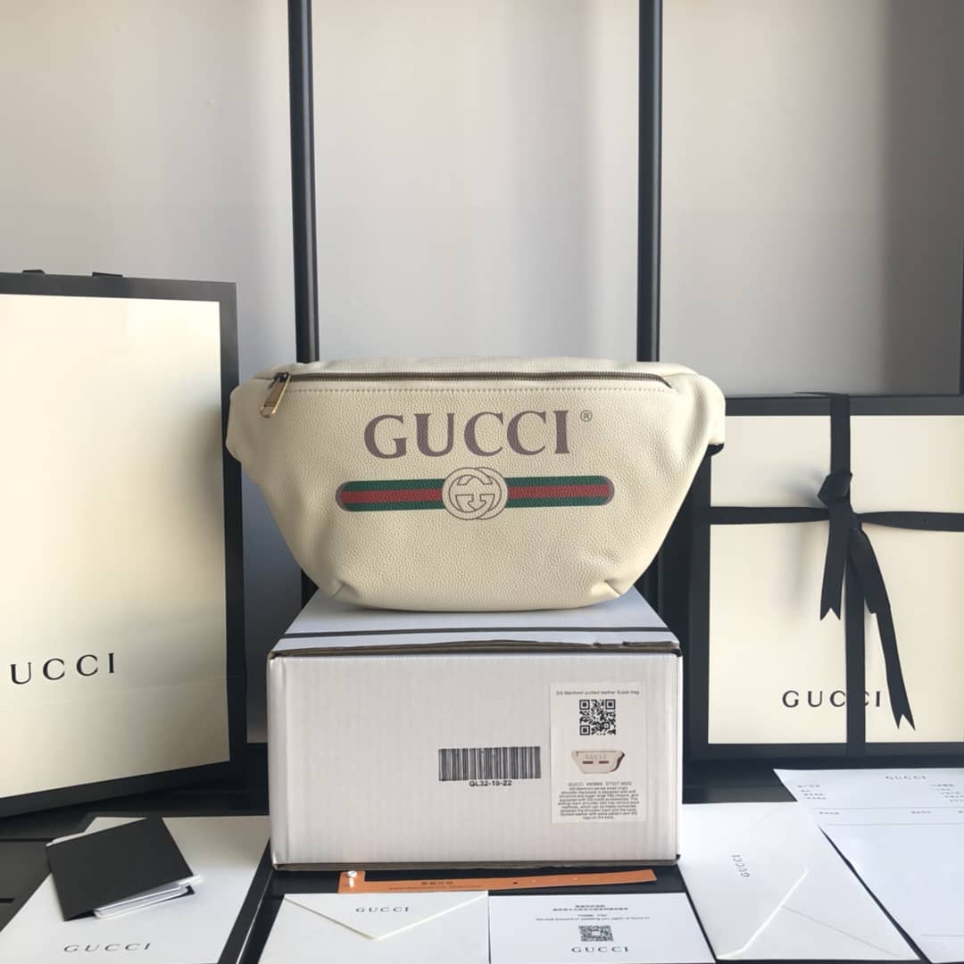 Gvc*1 Print Leather Belt Waist Bum Bag Replica White 493869