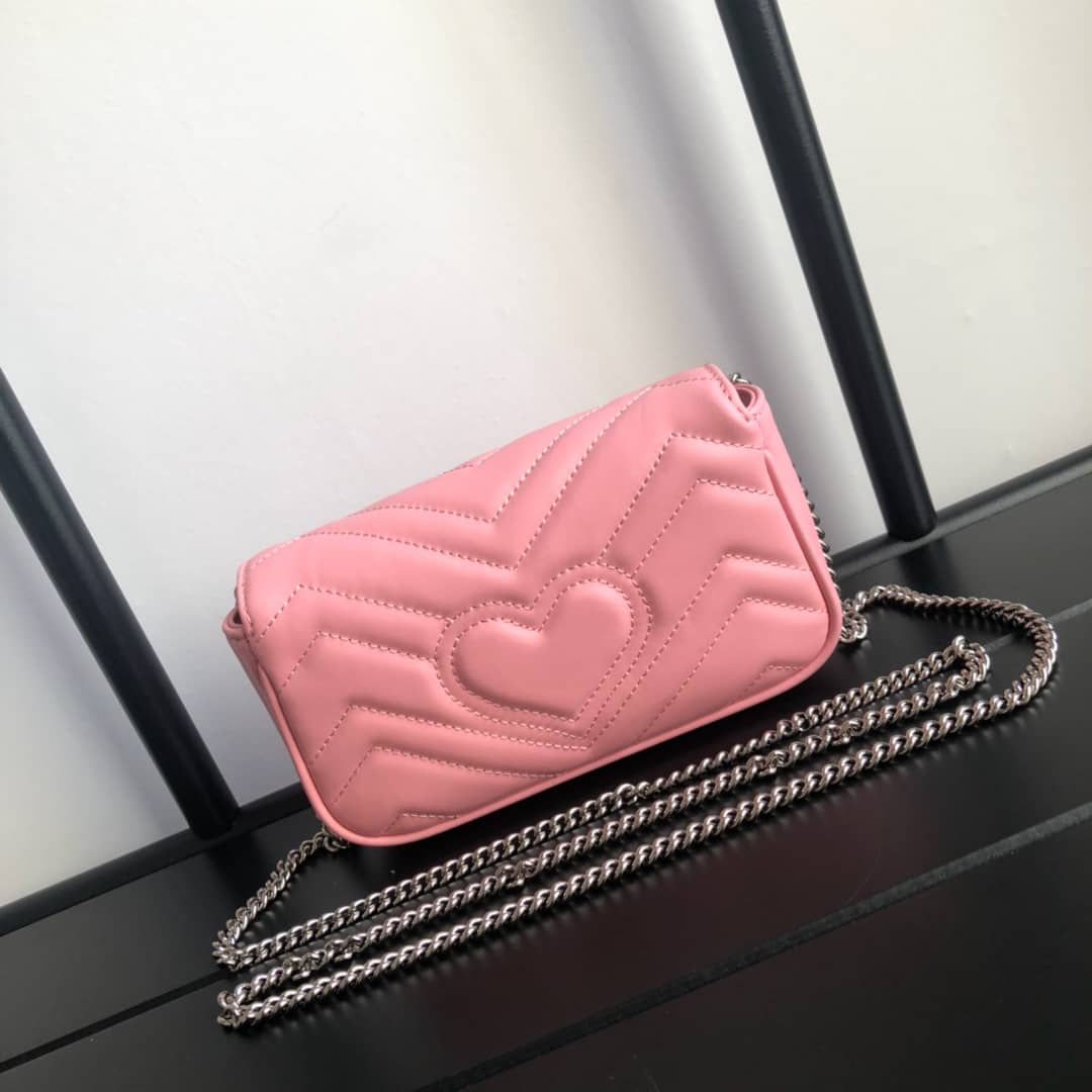 Gvc*1 GG Marmont Matelasse Leather Mini Shoulder Bag Replica Pink 476433