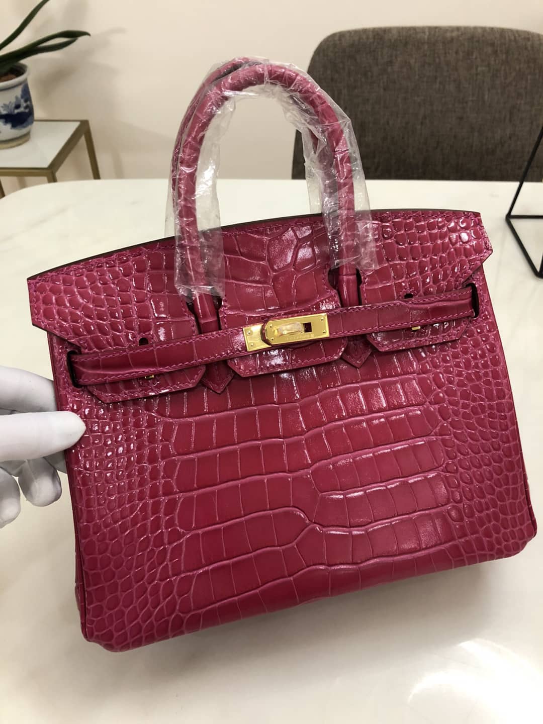 H**me5 Birkin Replica 25CM Crocodile Shiny Replica Bag