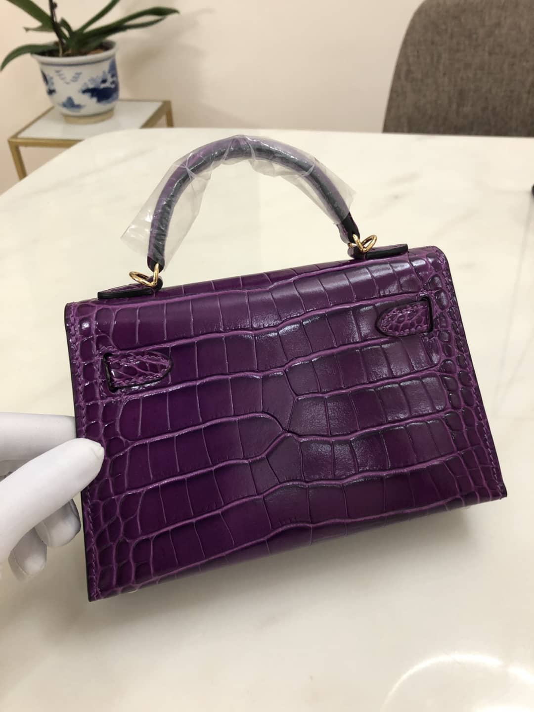 H**me5 Kelly Dupe Mini 19CM Crocodile Shiny Replica Bag