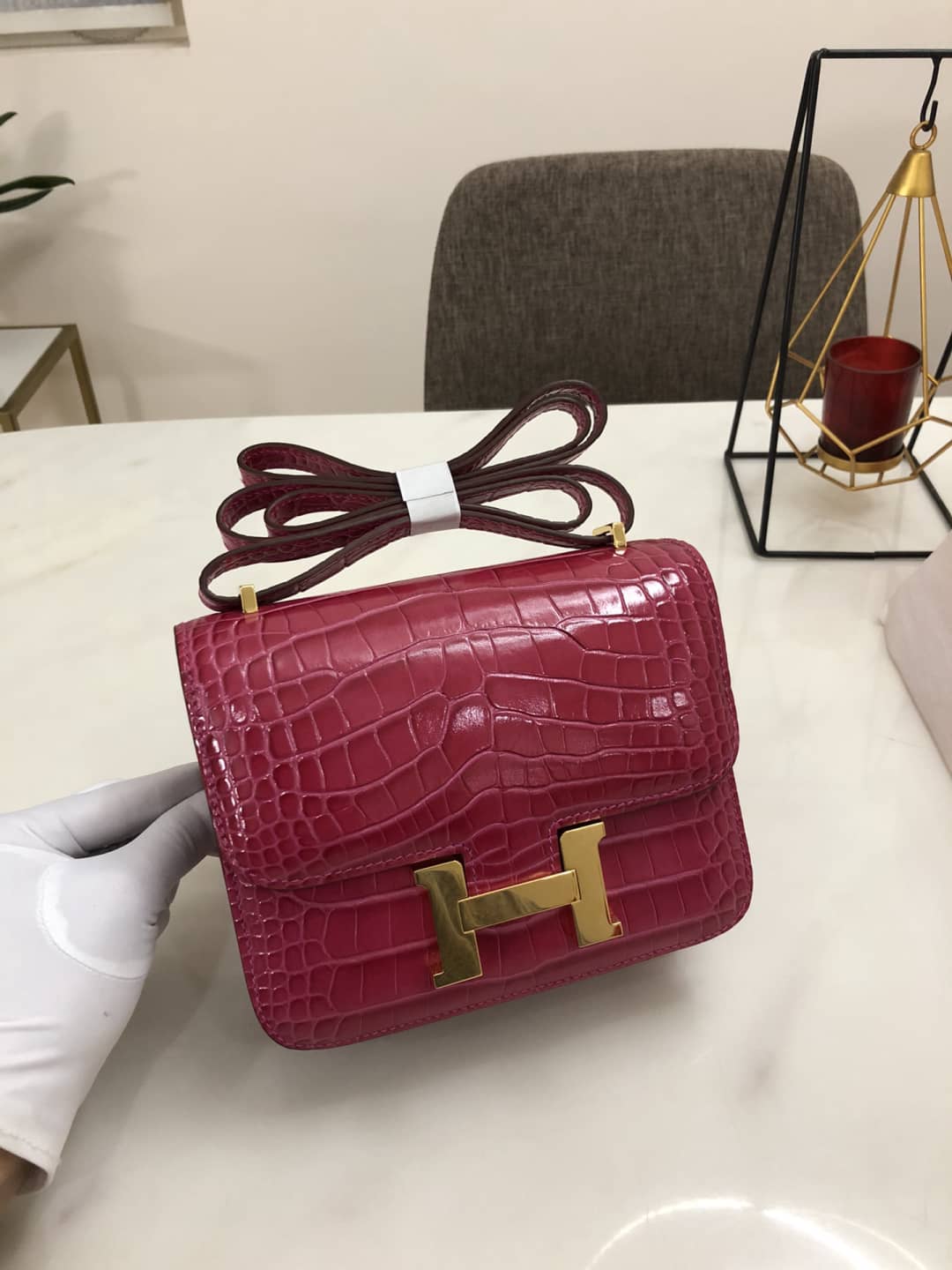 H**me5 Replica Constance 18CM Crocodile Shiny Bag