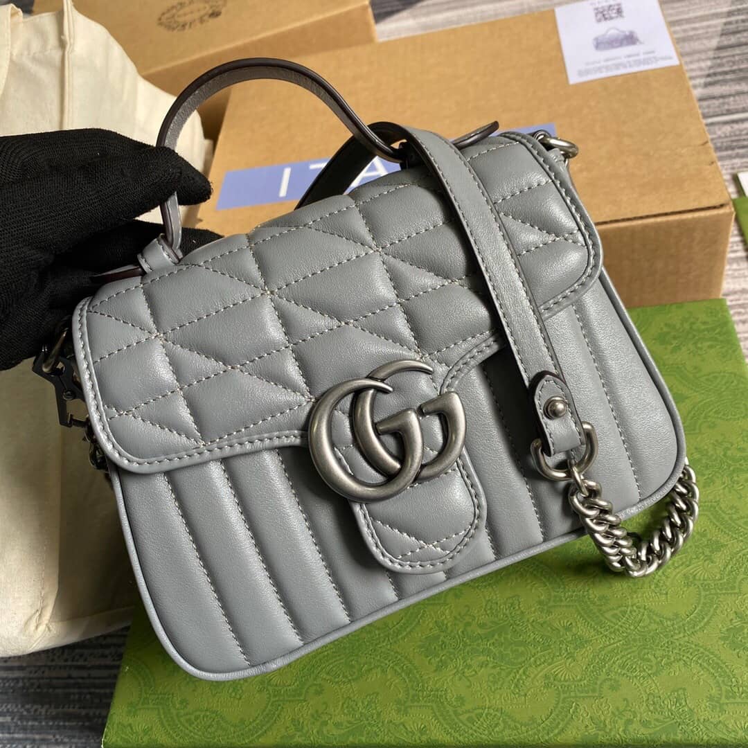 Gvc*1 GG Marmont Mini Top Handle Bag Replica Gray 583571