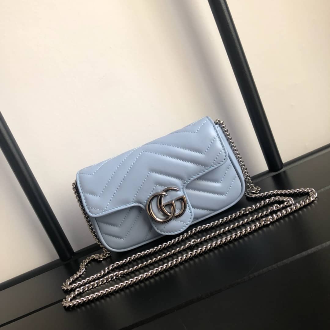 Gvc*1 GG Marmont Matelasse Leather Mini Shoulder Bag Replica Blue 476433