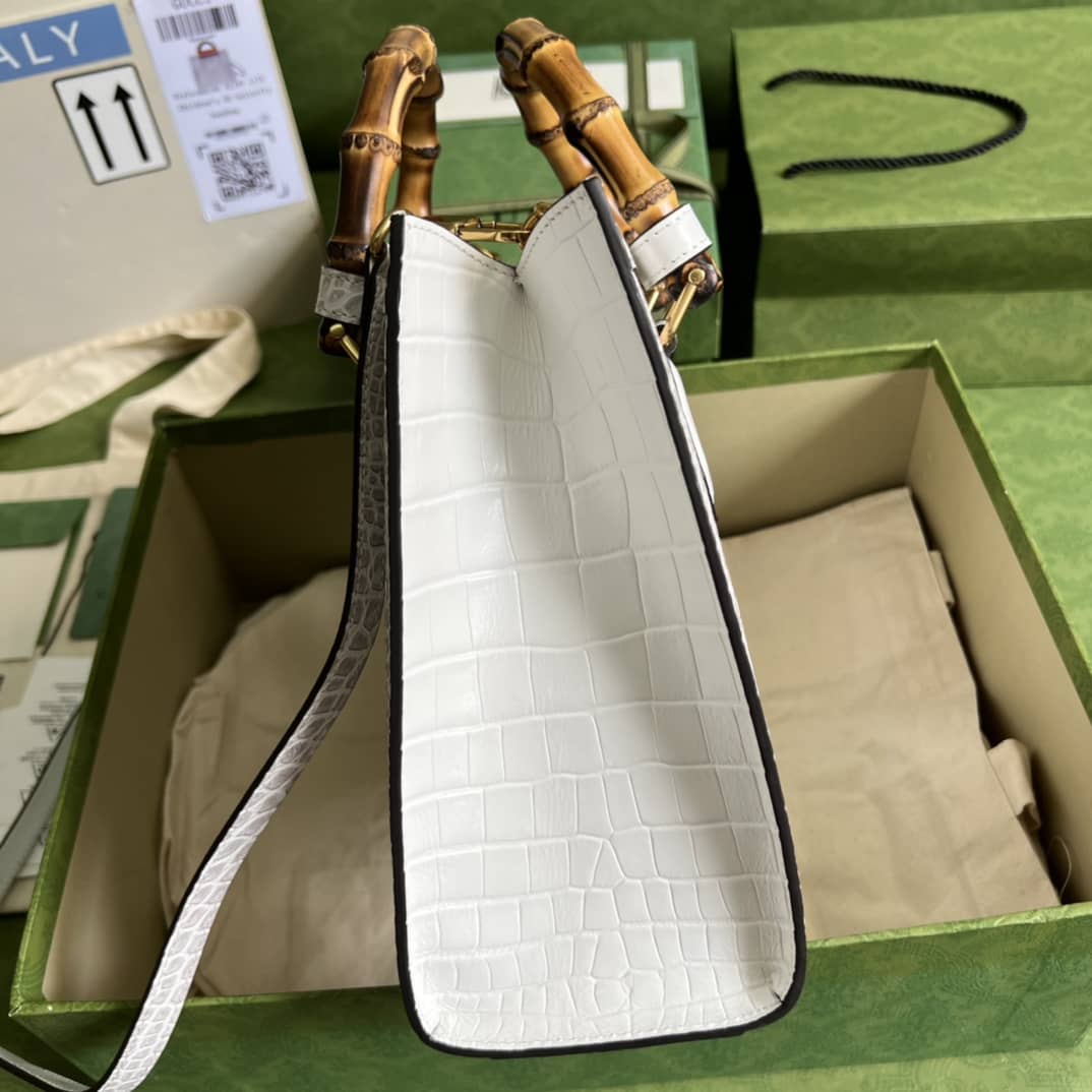 Gvc*1 Diana GG Leather Small White 660195 Replica Tote Bag