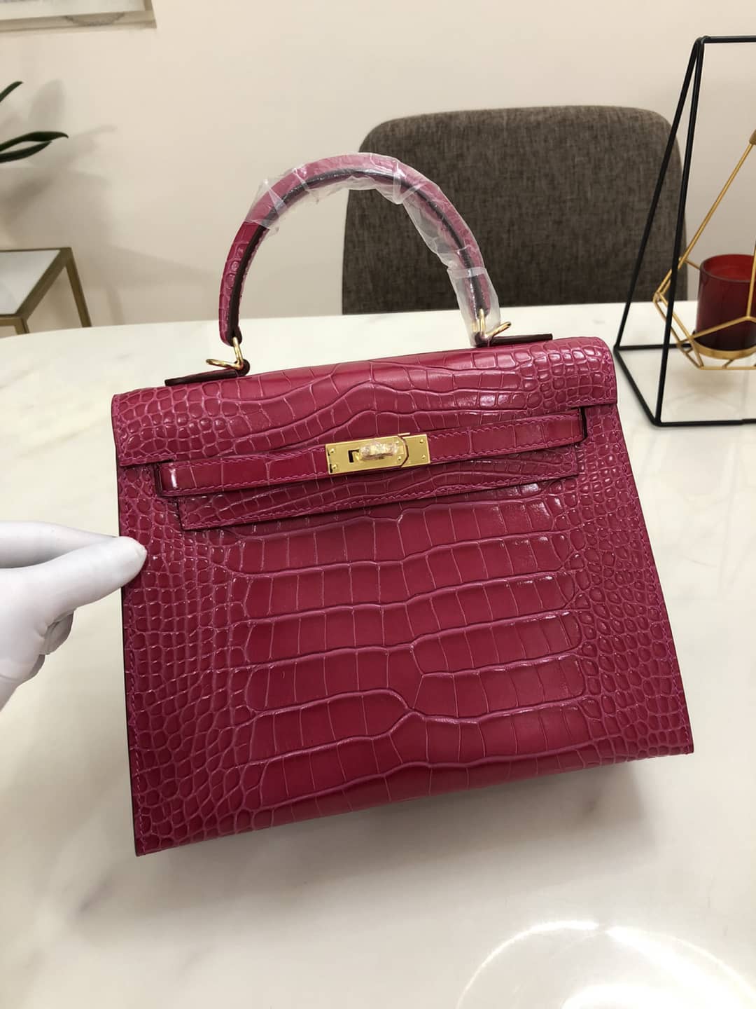 H**me5 Kelly Dupe 25CM Crocodile Shiny Replica Bag