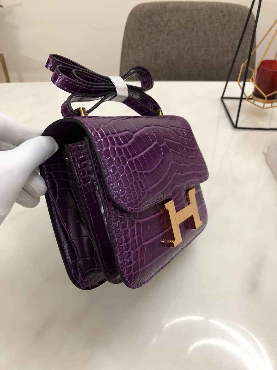 H**me5 Replica Constance 18CM Crocodile Shiny Bag