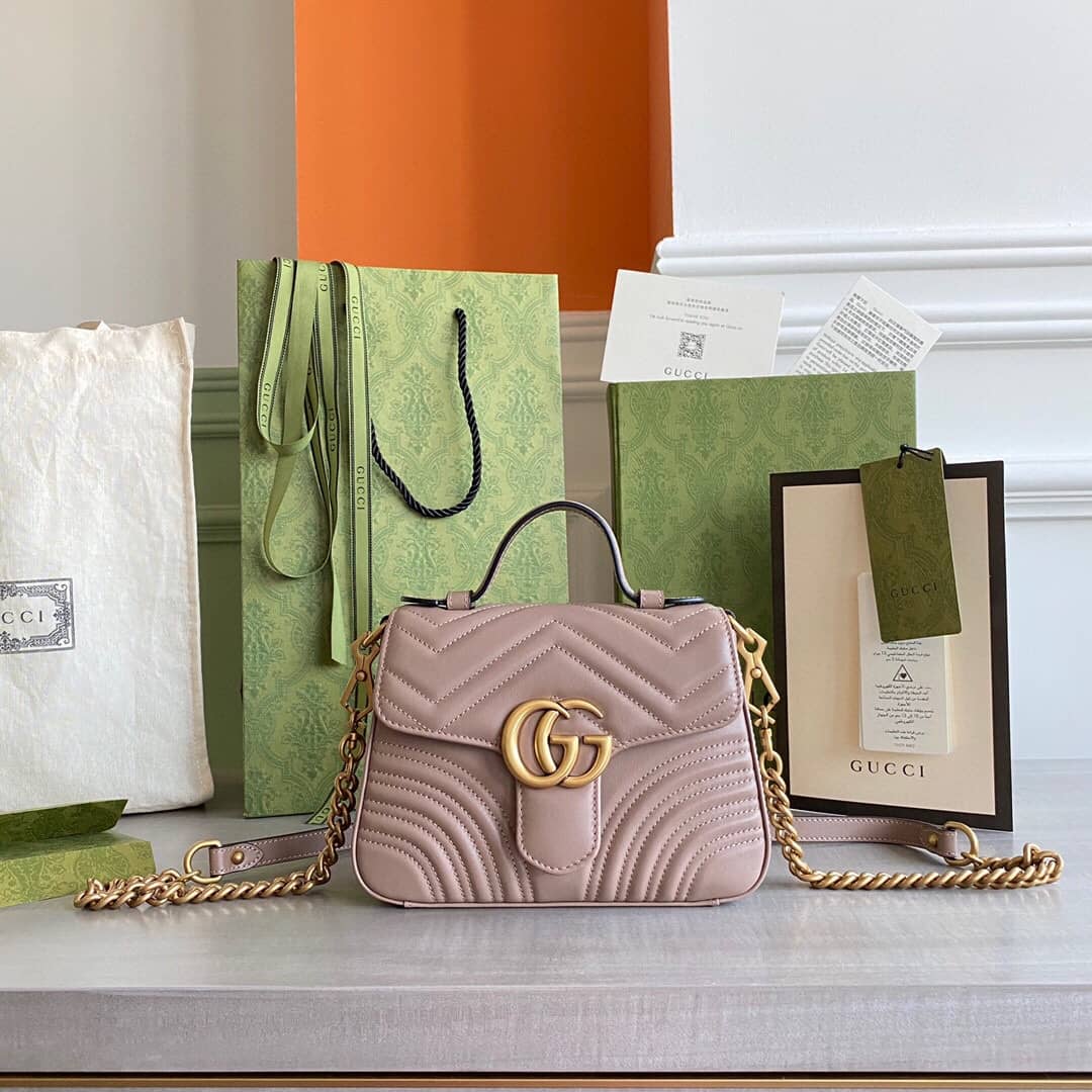 Gvc*1 GG Marmont Mini Leather Top Handle Bag Replica Apricot 547260