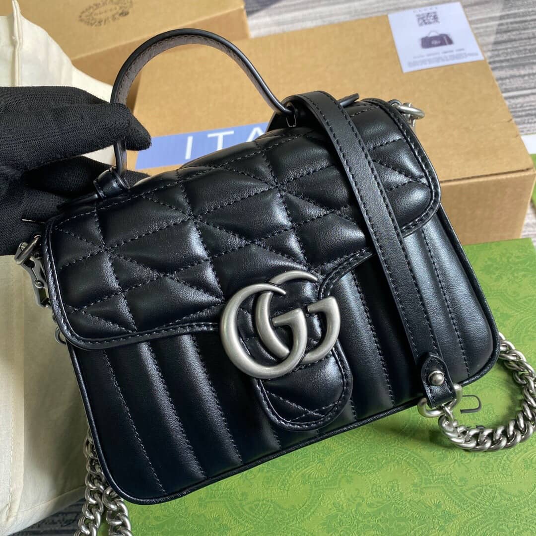 Gvc*1 GG Marmont Mini Top Handle Bag Replica Black 583571