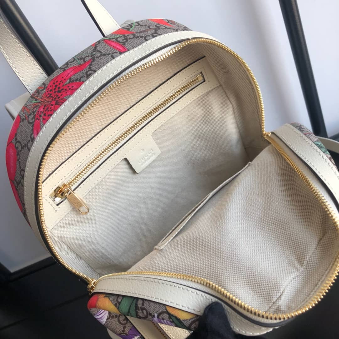 Gvc*1 Ophidia Flora Small GG Svp*me Canvas Replica Backpack Beige 547965