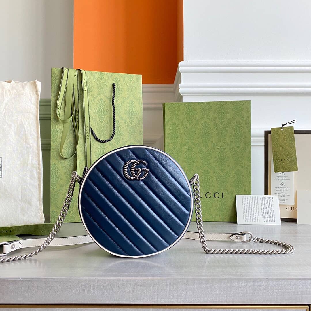 Gvc*1 GG Marmont Round Mini Shoulder Bag Replica Blue 550154