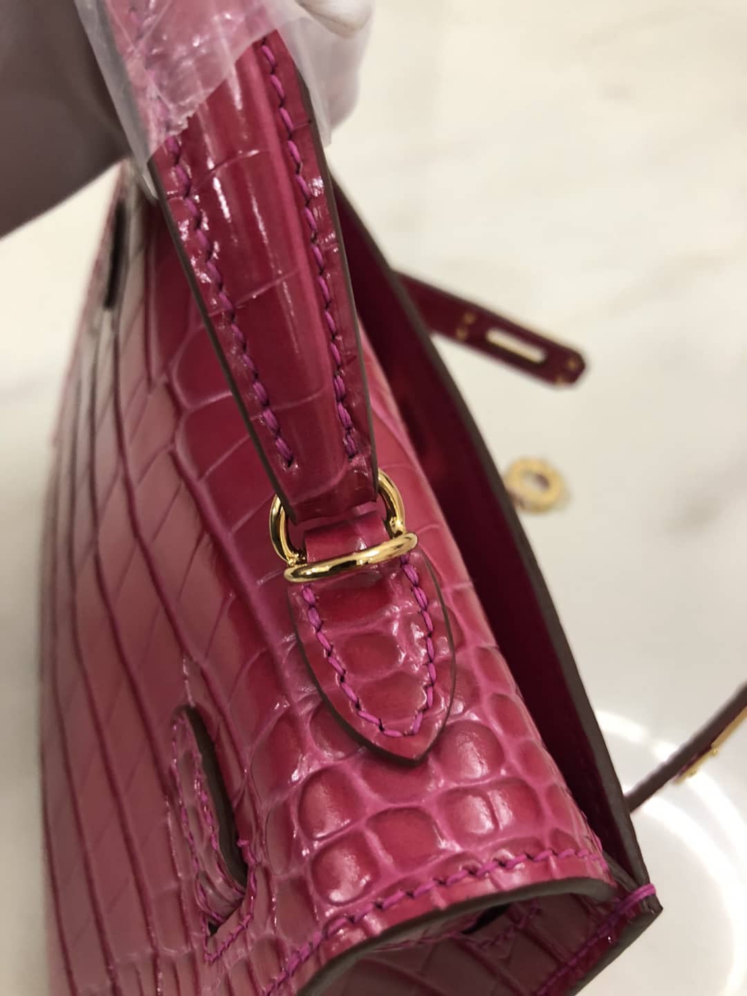 H**me5 Kelly Dupe Mini 19CM Crocodile Shiny Replica Bag
