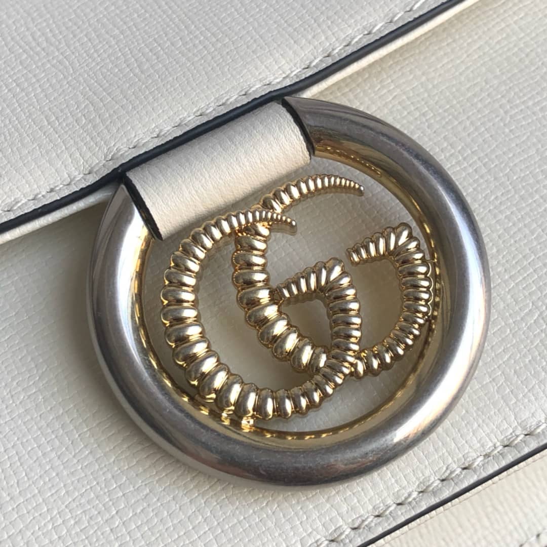 Gvc*1 GG Ring Torchon Leather Shoulder Bag Replica White 589474