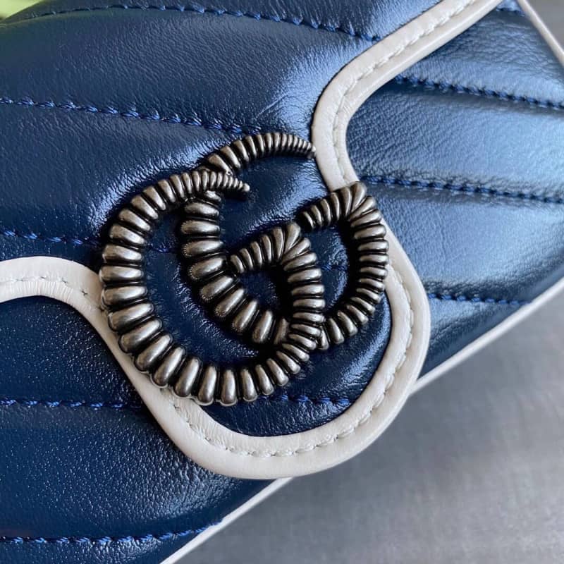 Gvc*1 GG Marmont Mini Matelasse Leather Shoulder Bag Replica Blue 574969