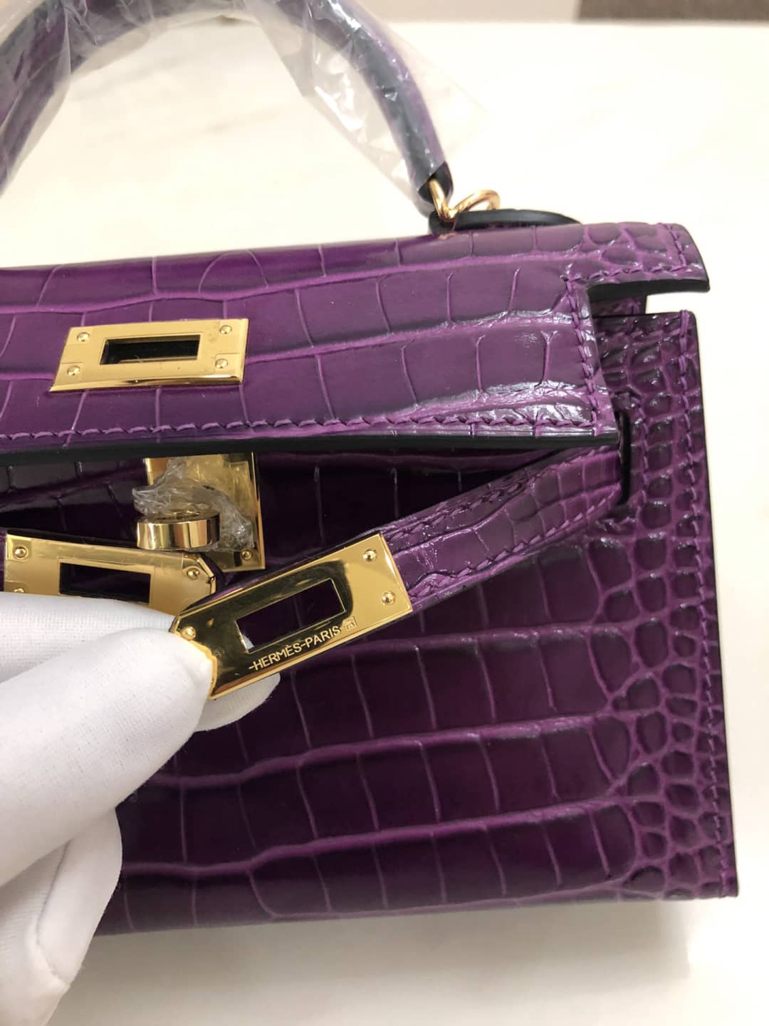 H**me5 Kelly Dupe Mini 19CM Crocodile Shiny Replica Bag