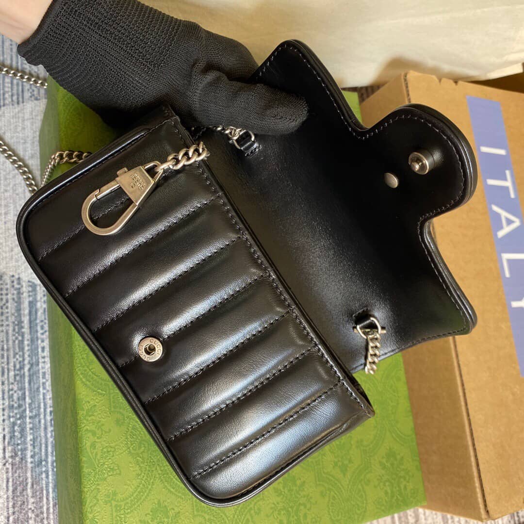 Gvc*1 GG Marmont Matelasse Leather Mini Shoulder Bag Replica Black 476433
