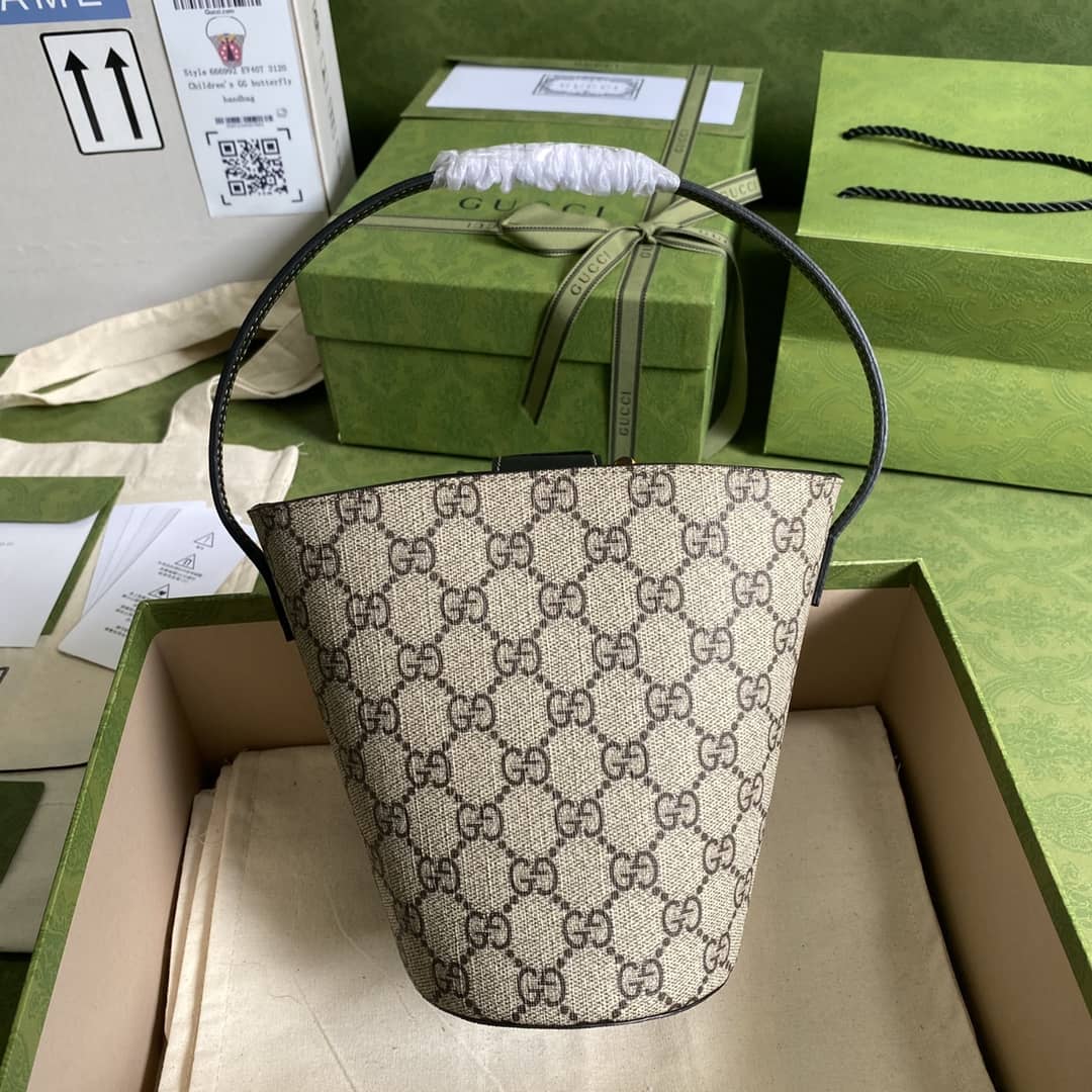 Gvc*1 GG Children Ladybug Svp*me Canvas Bucket Bag Replica 666277