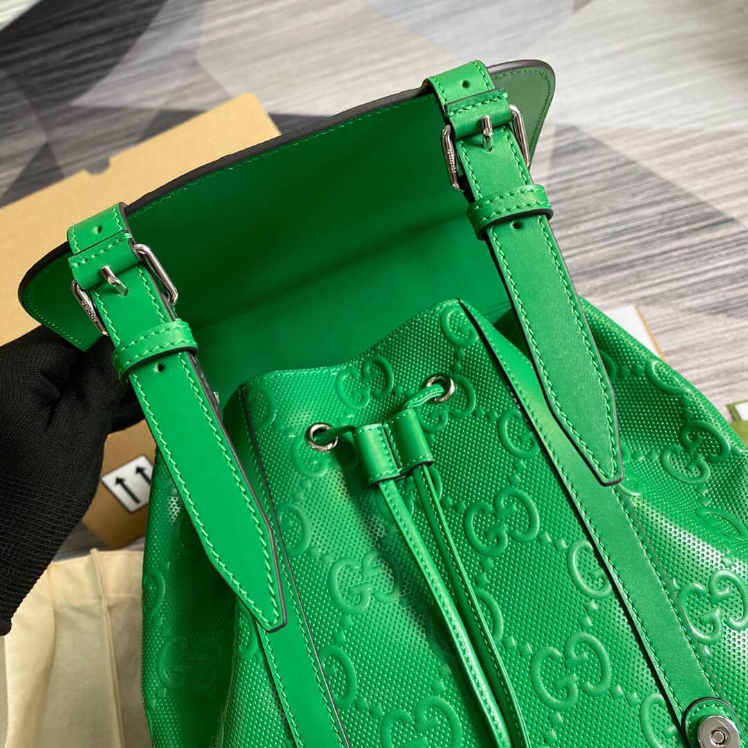 Gvc*1 GG Embossed Leather Replica Backpack Green 625770