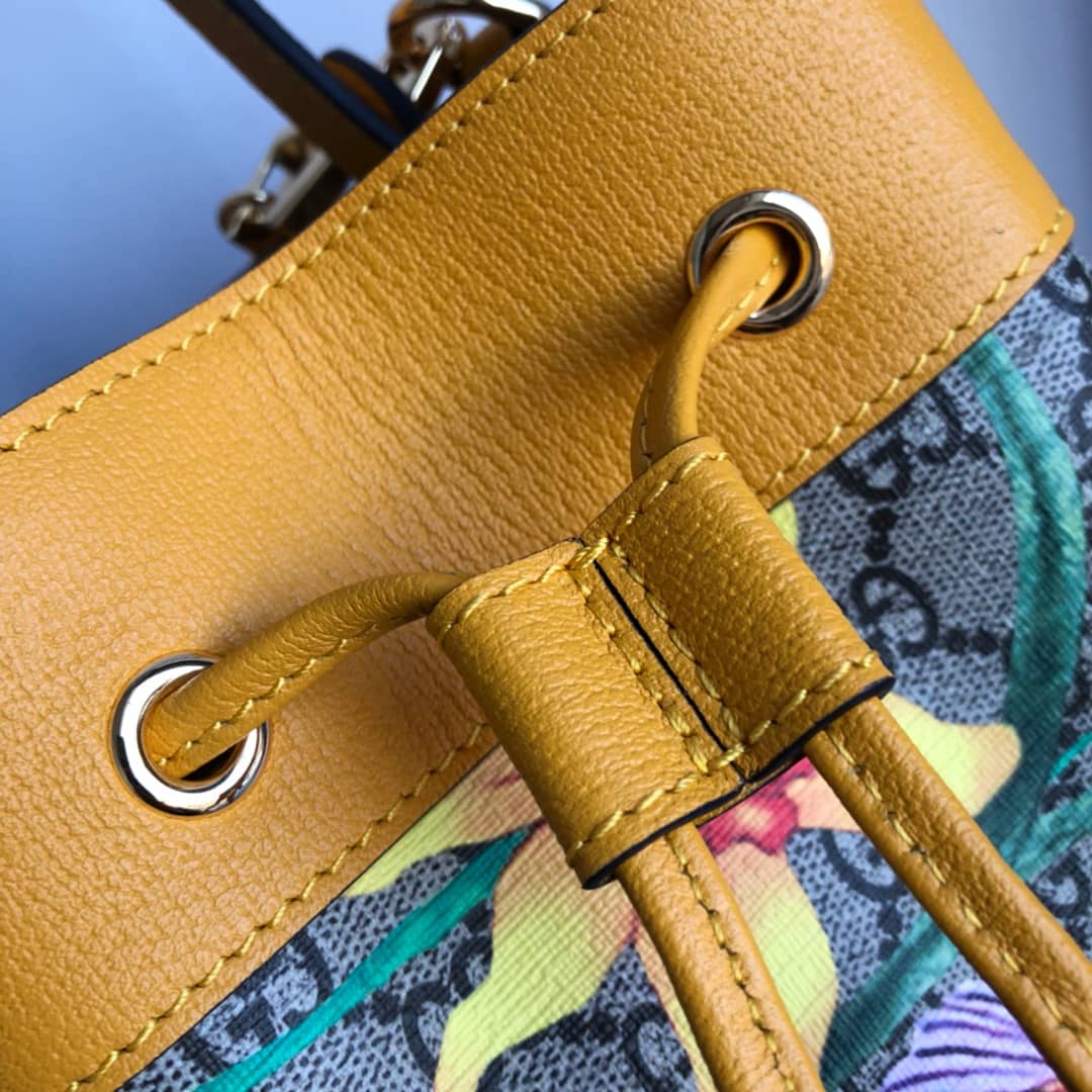 Gvc*1 Ophidia GG Flora Pattern Small Bucket Bag Replica Yellow 550621