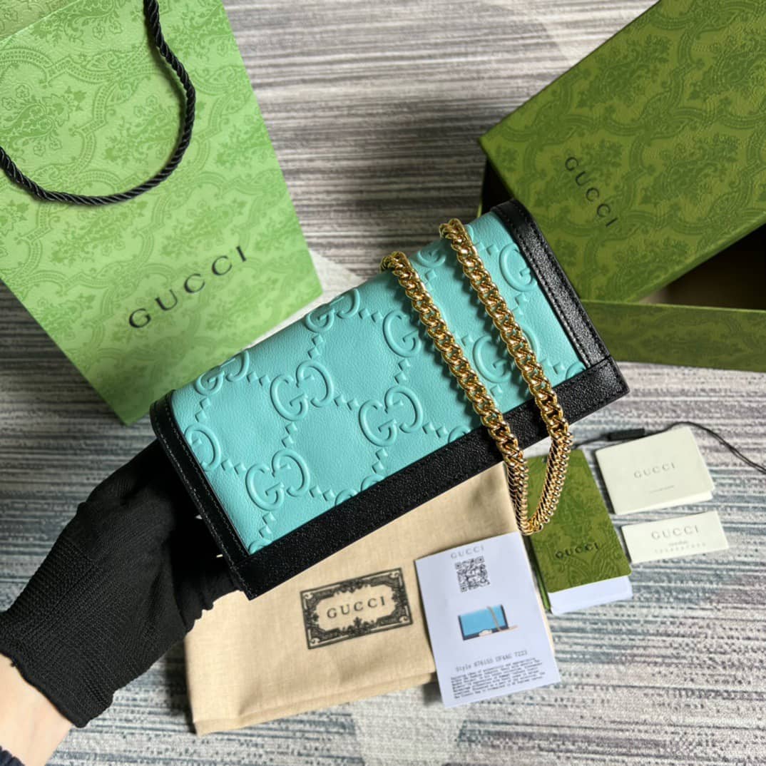 Gvc*1 GG Wallet With Chain Light Blue 676155 Replica