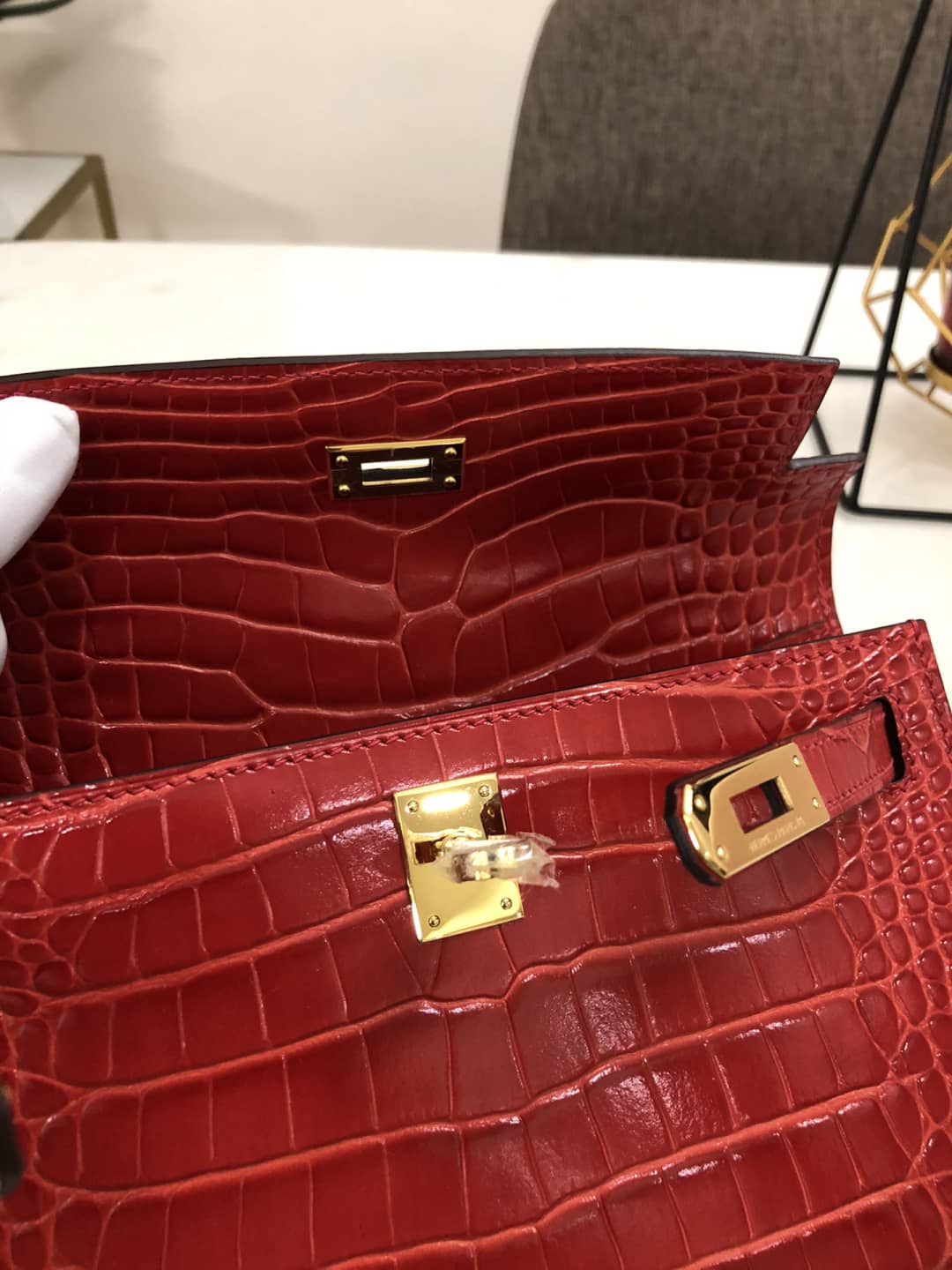 H**me5 Kelly Dupe 22CM Crocodile Shiny Replica Bag