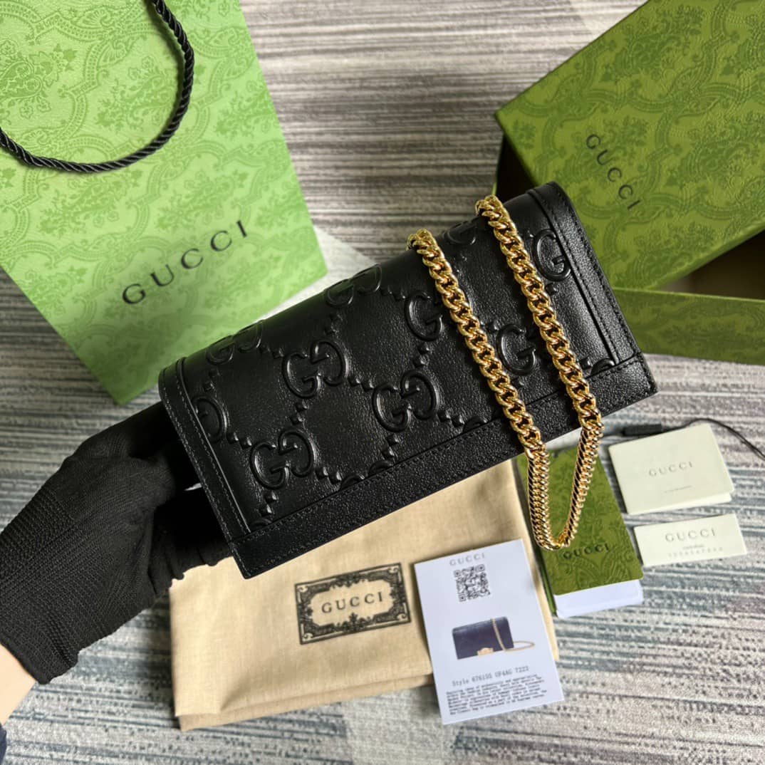Gvc*1 GG Wallet With Chain Black 676155 Replica