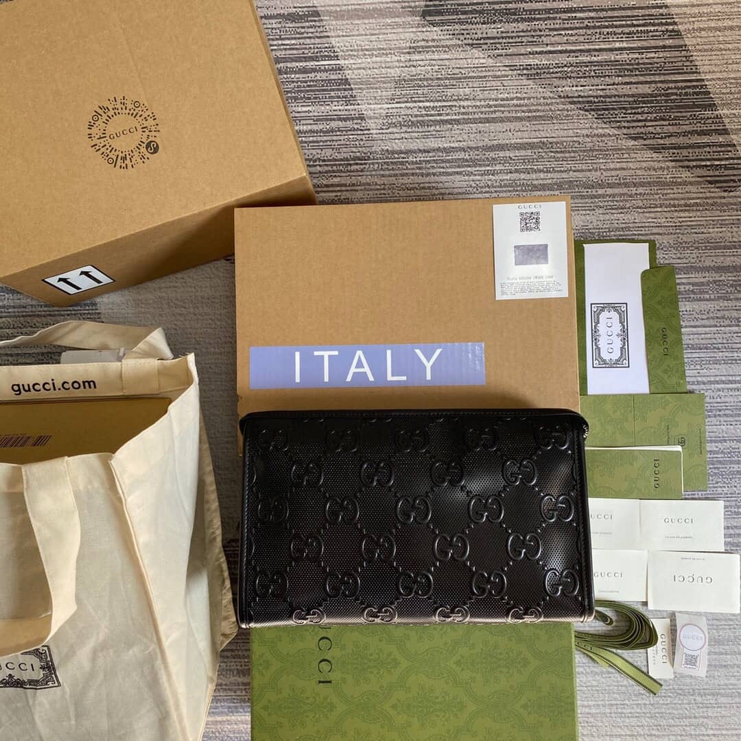 Gvc*1 GG Leather Embossed Cosmetic Case Replica Black 625568