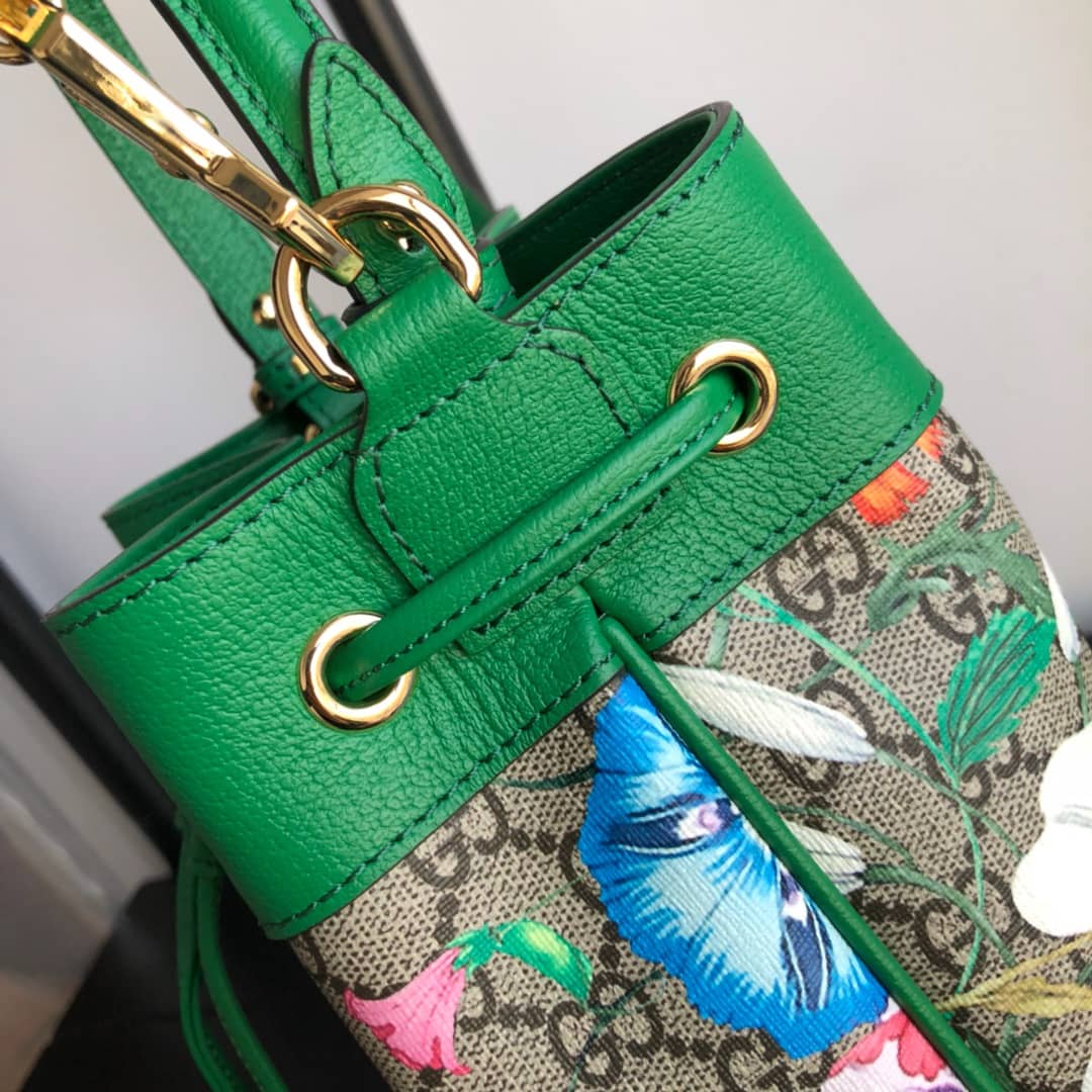 Gvc*1 Ophidia GG Flora Pattern Small Bucket Bag Replica Green 550621