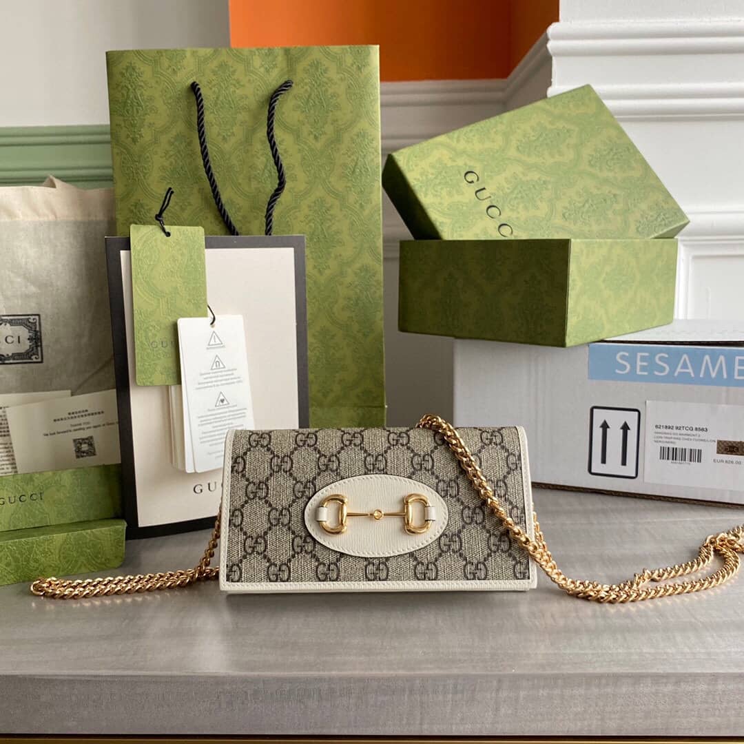 Gvc*1 GG Svp*me Horsebit 1955 Chain Wallet Replica White 621892