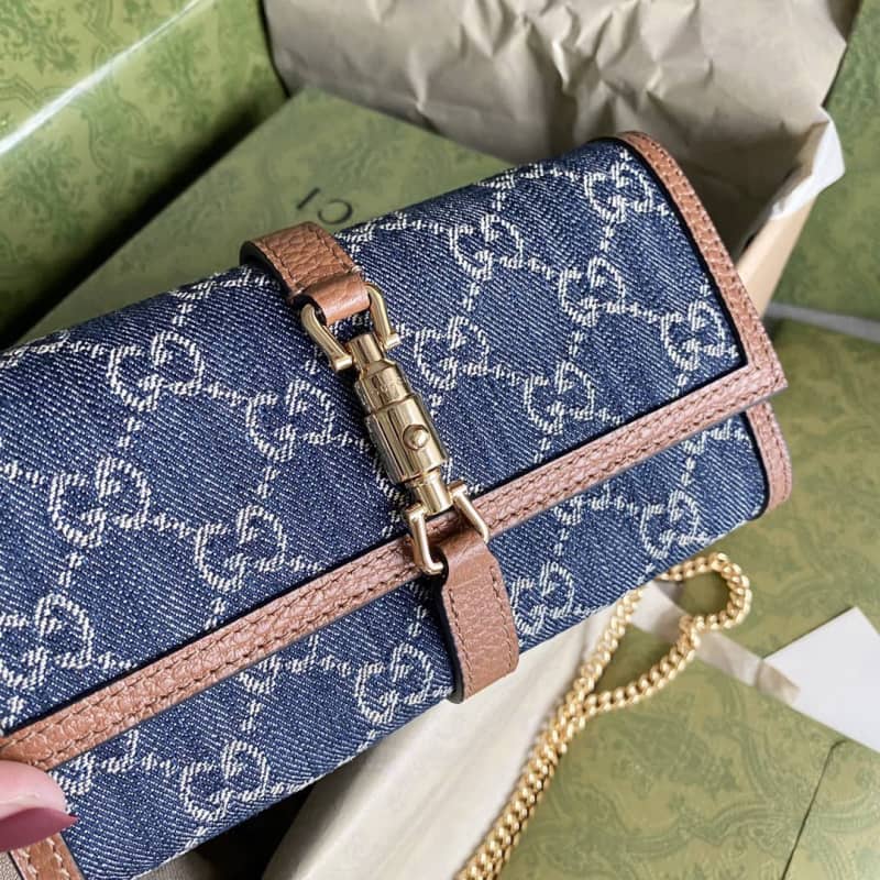 Gvc*1 Jackie 1961 Chain Wallet Organic GG Denim Raplica 652681