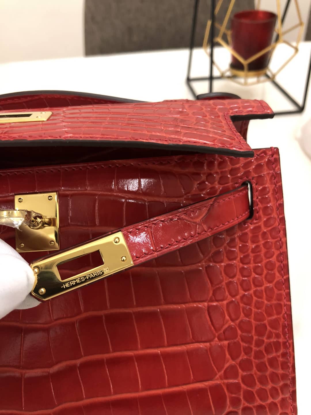 H**me5 Kelly Dupe 22CM Crocodile Shiny Replica Bag