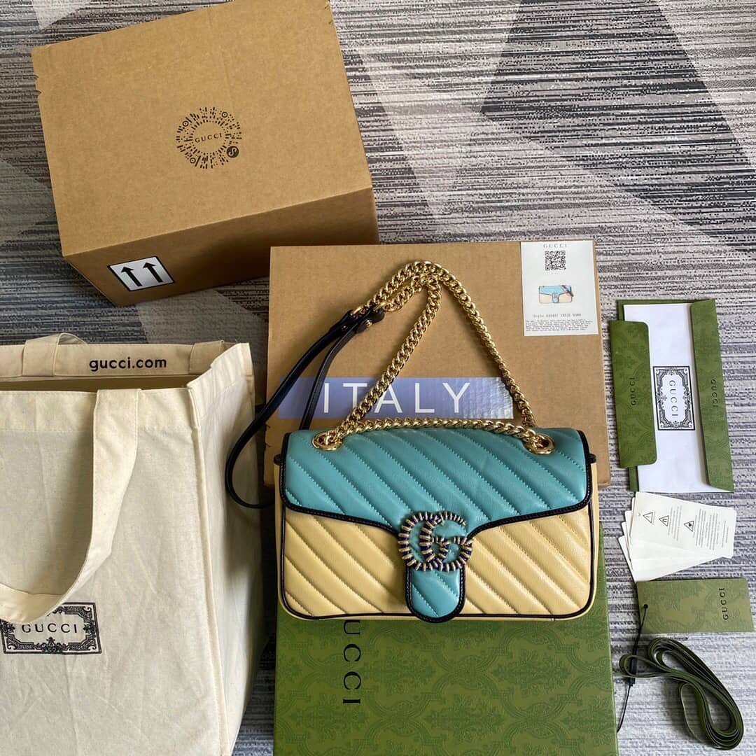 Gvc*1 GG Marmont Matelasse Shoulder Bag Replica Blue Yellow 443497