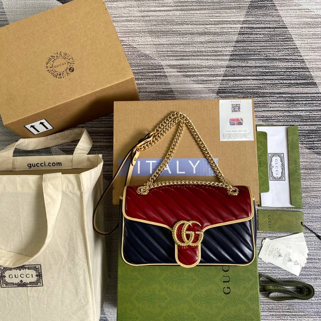 Gvc*1 GG Marmont Matelasse Shoulder Bag Replica Red Blue 443497