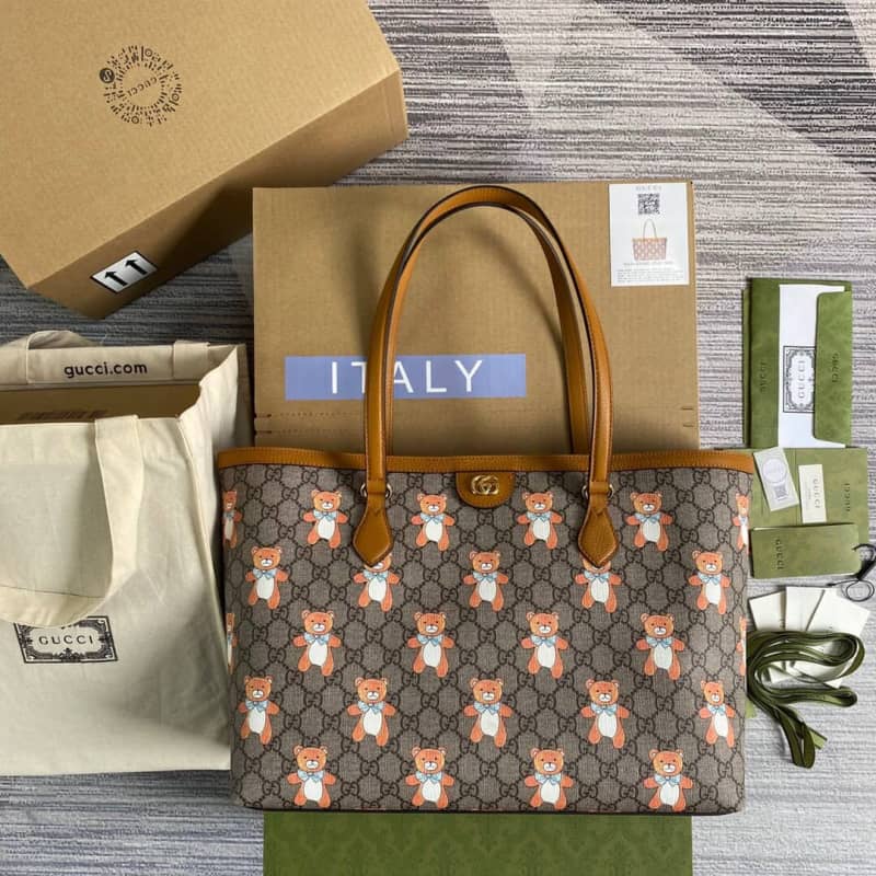 Gvc*1 Ophidia Leather Tote Replica Brown 631685