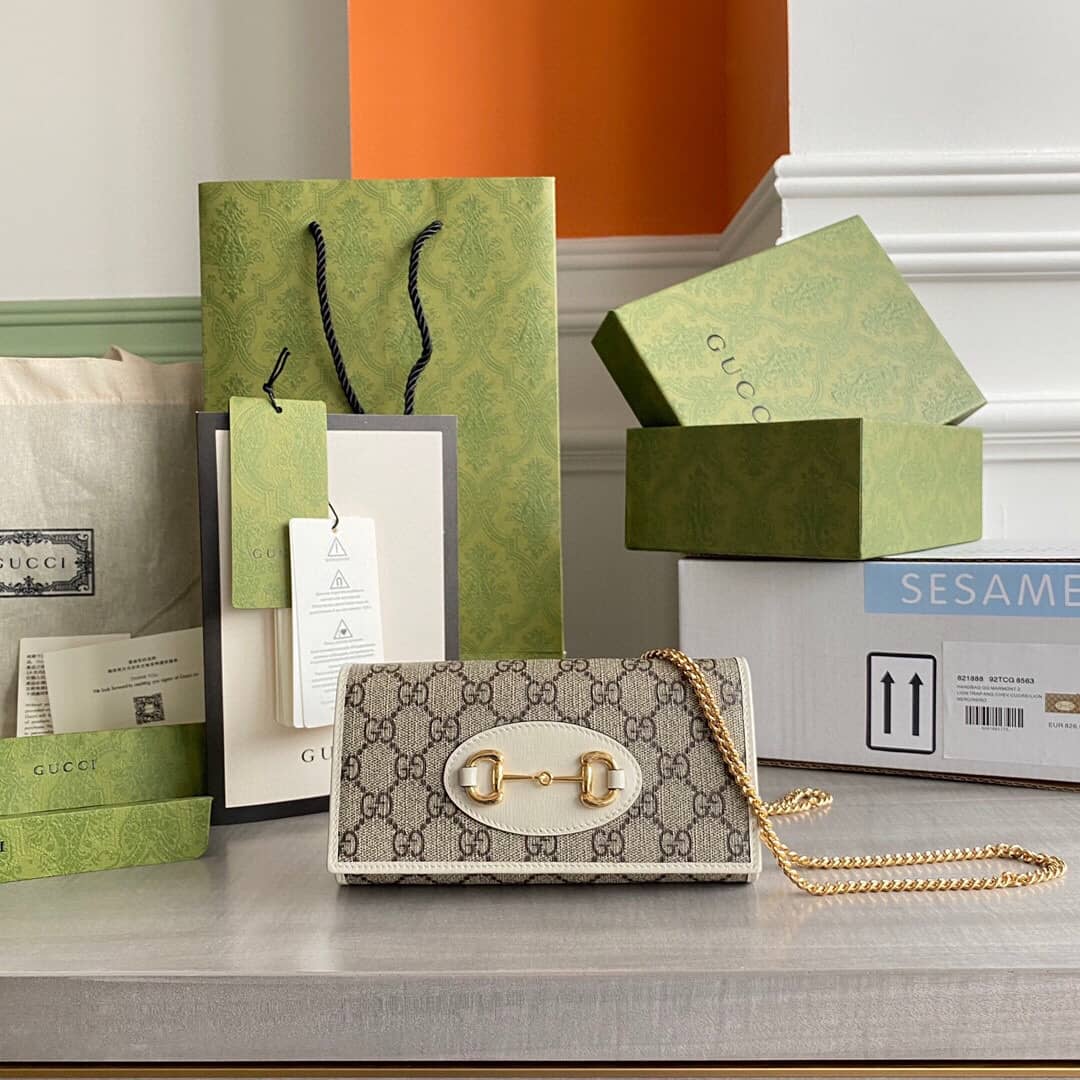 Gvc*1 Horsebit 1955 Zip Around Wallet With Chain Replica White 621888