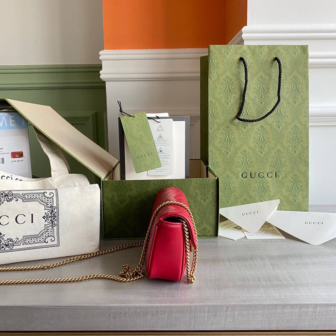 Gvc*1 GG Marmont Matelasse Leather Mini Shoulder Bag Replica Red 476433