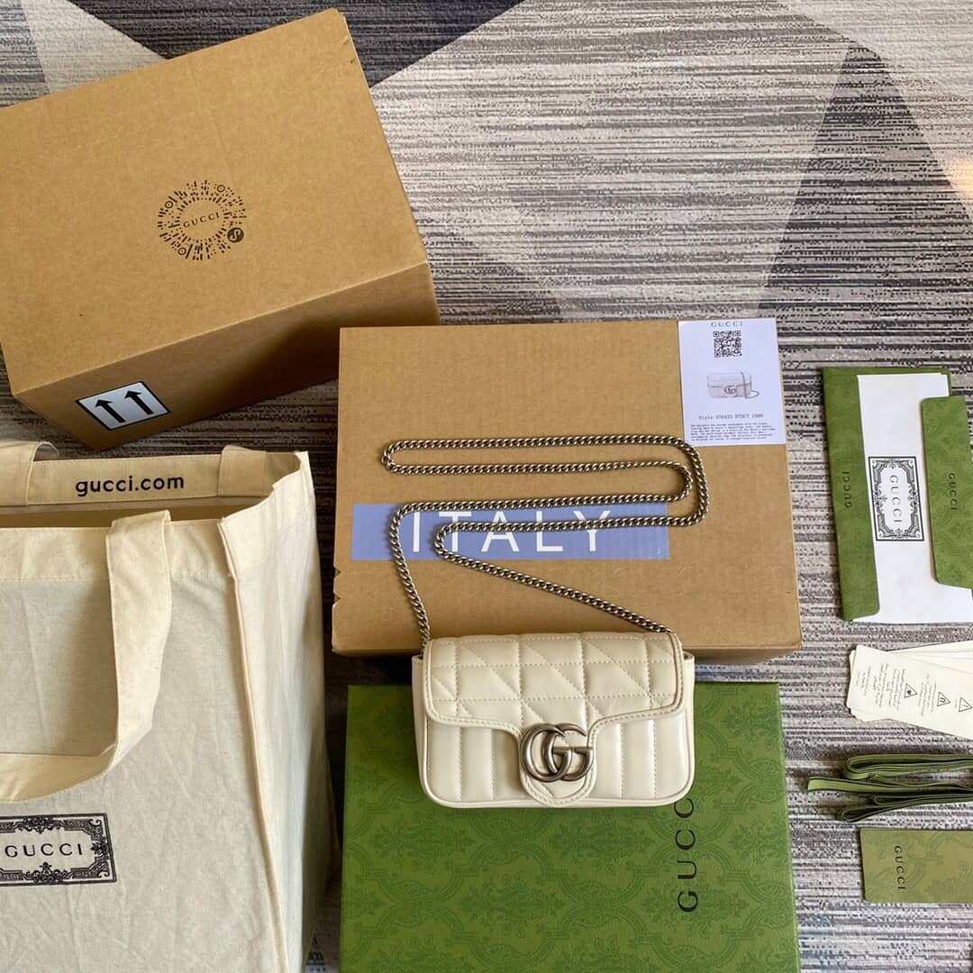 Gvc*1 GG Marmont Matelasse Leather Mini Shoulder Bag Replica White 476433