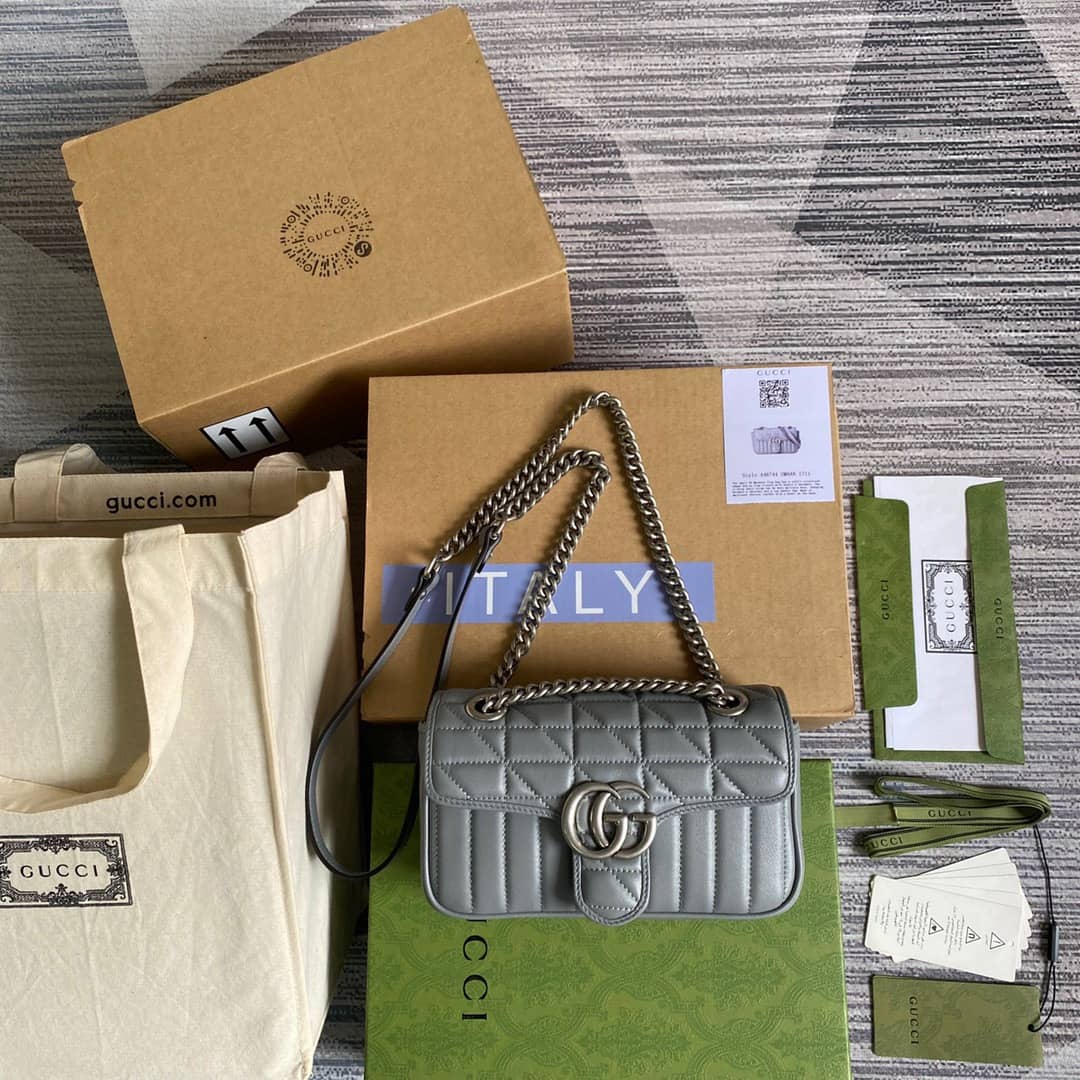 Gvc*1 GG Marmont Mini Matelasse Shoulder Bag Replica Gray 446744