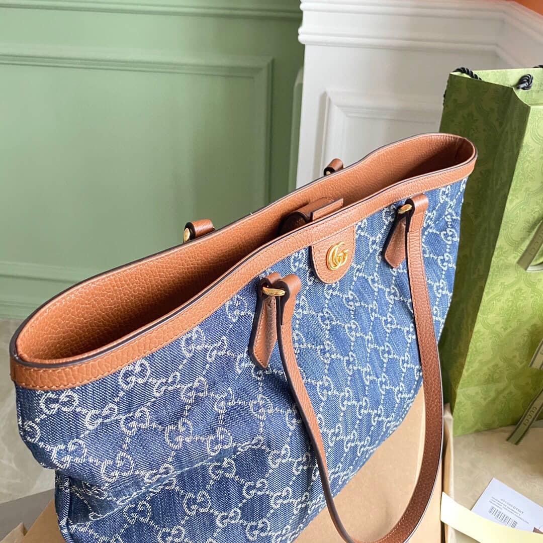 Gvc*1 Ophidia Leather Tote Replica Blue 631685