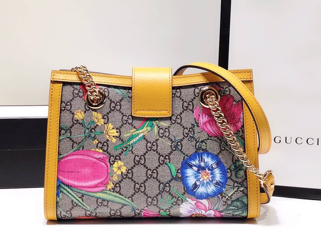 Gvc*1 Padlock Small GG Svp*me Canvas Shoulder Bag Replica Yellow 498156