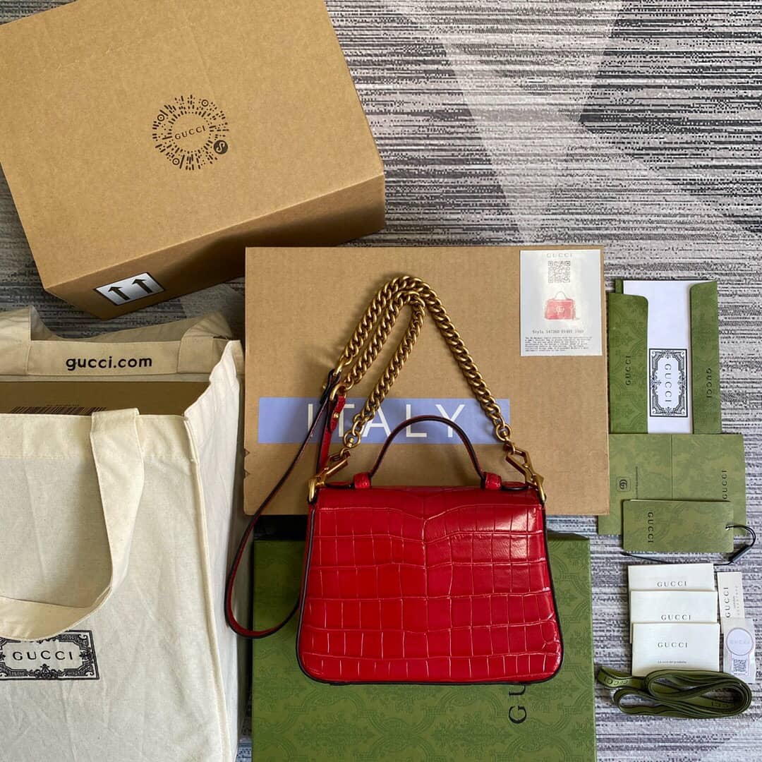 Gvc*1 GG Marmont Mini Leather Top Handle Bag Replica Red 547260