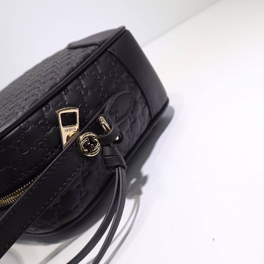 Gvc*1 Bree Gvc*1ssima GG Leather Canvas Camera Bag Replica Black 449413