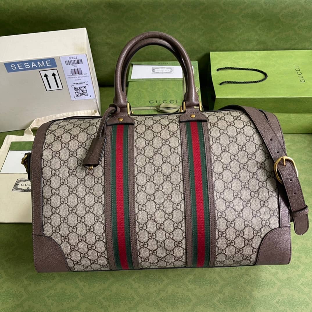 Gvc*1 GG With Web Leather Duffle Bag 645021 Replica